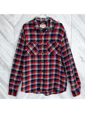 Denim & Supply Ralph Lauren Red Blue Flannel Plaid Shirt Regular Fit Mens  XL